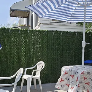 Outdoor dining in back