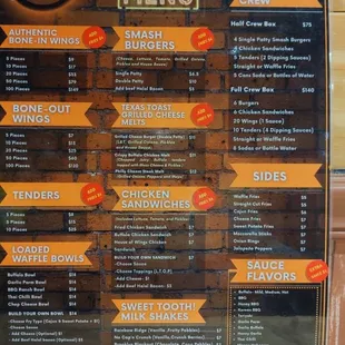 The menu at House Of Wings.
