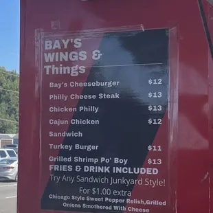 a menu on a food truck