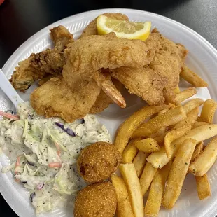 Fish, shrimp  and over fried oysters