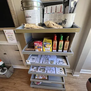 a shelf of cooking supplies