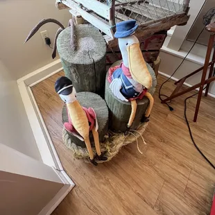 a group of stuffed animals in a basket