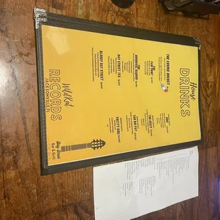 drinks menu