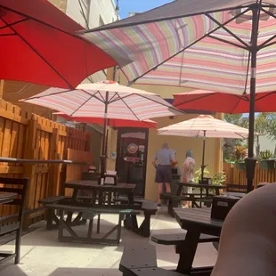 Seating area with fans and umbrellas and good music