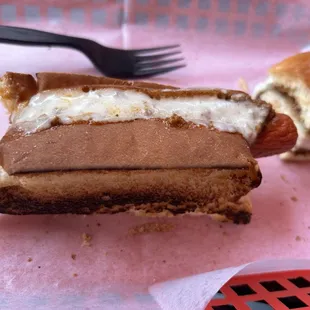 Chili cheese dog on grilled bread