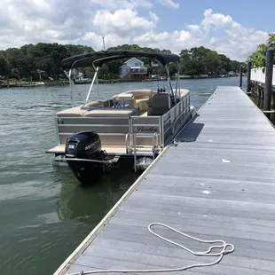 The rental docked at the bait and tackle shop.