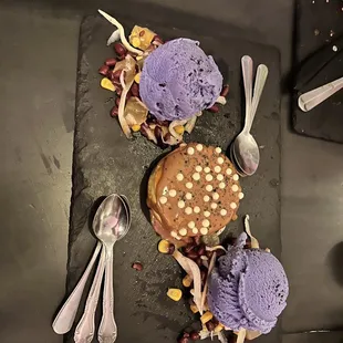 Ube ice cream and flan