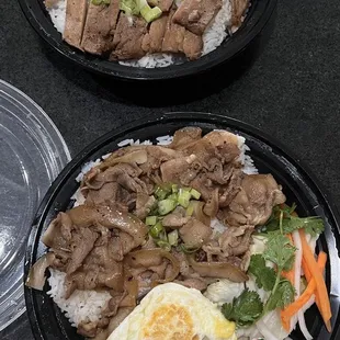 Chicken and pork belly rice plate