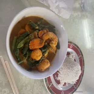 80. Spicy Shrimp Curry over White Rice