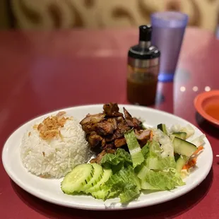 Pork rice lunch plate
