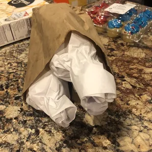 a paper bag on a counter