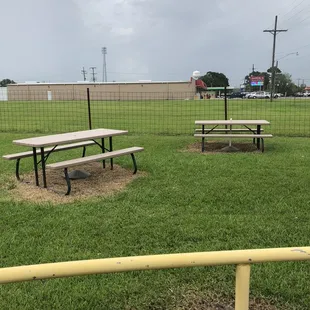 They have tables inside and three tables outside.