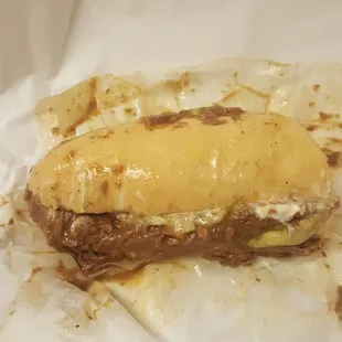 Delicious Roast beef poboy. This is half of it. Really good and only $8. Looks like a hole in the wall driving by it but soooo good