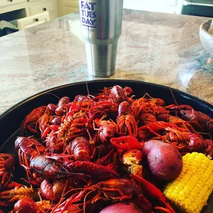 Combo: 3 lbs of crawfish plus potatoes and corn. $10.95