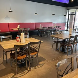 tables and chairs in a restaurant