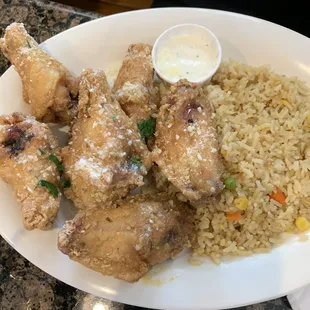 Garlic Parmesan Chicken Wings and double side of fried rice