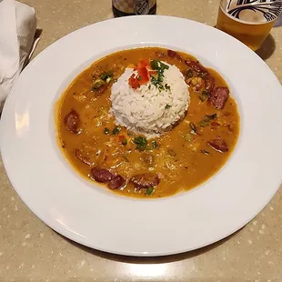 Crawfish etouffe with alligator sausage. So good