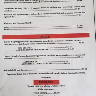 a menu for a restaurant