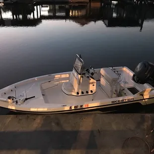 Our boat docked at the cabin.
