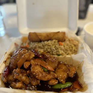 a takeout box of food