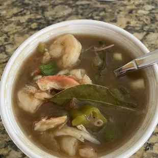 Cup of seafood gumbo (just ok).