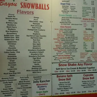 the menu of the restaurant
