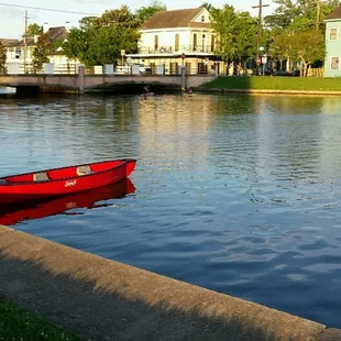 Colorful day on Bayou St. John by the Dumaine bridge.