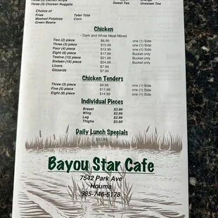 the menu for the restaurant