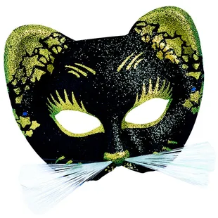 Black and gold glitter cat mask. Made in Italy exclusively for Bayou Threads Gifts