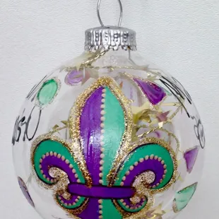Mardi Gras Fleur de Lis Ornament, Made in America, hand painted in New Orleans. A Bayou Threads Gifts exclusive.