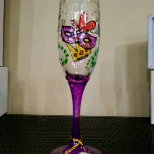 Mardi Gras champagne flute. Made in America, hand painted in New Orleans. A Bayou Threads Gifts exclusive.