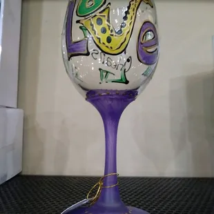Love Jazz wine glass. Made in America, hand painted in New Orleans. A Bayou Threads Gifts exclusive.