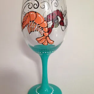 American made hand painted wine glass