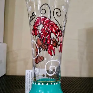 Cajun seafood shot glass with crawfish and shrimp. Made in America, hand painted in New Orleans. A Bayou Threads Gifts exclusive.