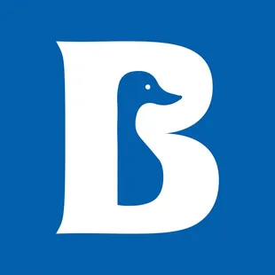 a blue background with a white duck