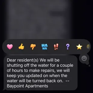 The first and only text we have received about the water outage in 8 hours.