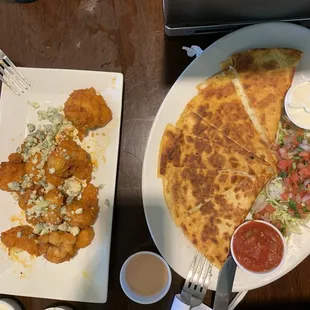 Buffalo cauliflower and Quesadilla