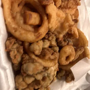 Fried boring shrimp &amp; oysters