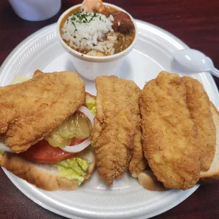 Catfish sandwich and gumbo