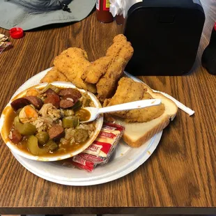 Catfish Sandwich and Gumbo.