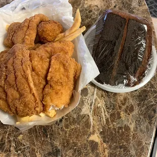 Catfish Dinner &amp; Chocolate Cake