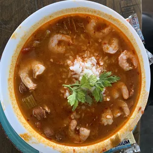 GUMBO soup.  Spicy and delicious served with corn bread.   Ummm!