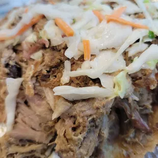shredded meat and coleslaw