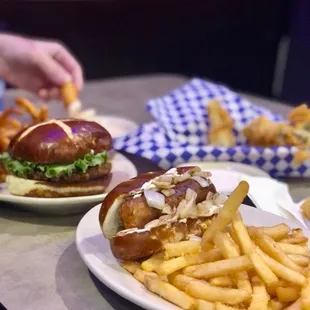 Everett Brat, Western Burger, Fried Pickles, the pinnacle of Vegan Flavortown comfort food