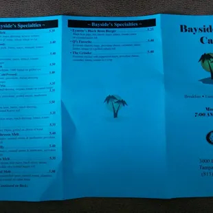 the menu and prices