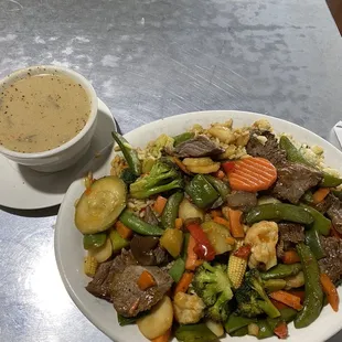 Steak Stir Fry and Mushroom Soup