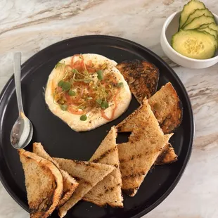 Whipped feta with bread and cucumbers