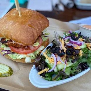 Slammin Salmon Sandwich ($18), sub salad for fries ($3)