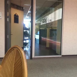 In the bottom of an office building