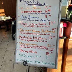 specials on the menu